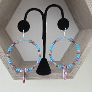 Turquoise Spiny Oyster Mixed Hoop Earrings Western Festival Whimsical  Bohemian